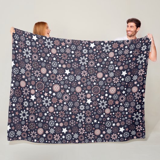 冬季ピンクの金ゴールドメタリック雪片 フリースブランケット (インサイチュ)