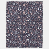 冬季ピンクの金ゴールドメタリック雪片 フリースブランケット (正面)