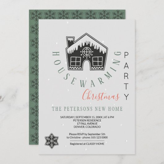 冬引っ越し祝いパーティークリスマスパーティー モダン 招待状 (正面/裏面)