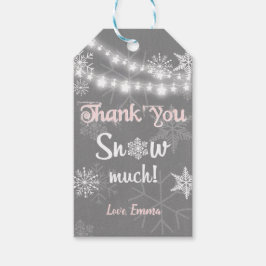 冬感謝してい雪の多くのメッセージカードガールピンク ギフトタグ