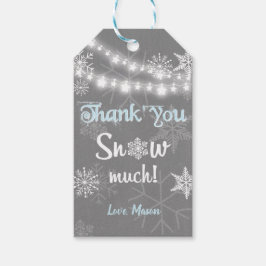 冬感謝してい雪多くのメッセージカードボーイブルー ギフトタグ