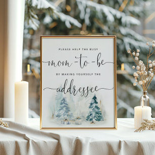 冬救済母が封忙し筒に住所を書く ポスター