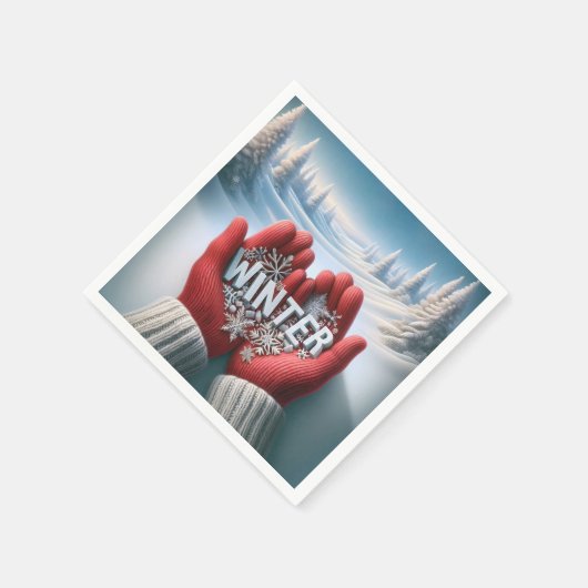 冬文字付き赤い手袋 スタンダードカクテルナプキン (角)