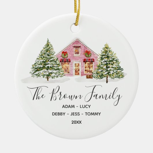 冬新しい家の初めてのクリスマス セラミックオーナメント (正面)