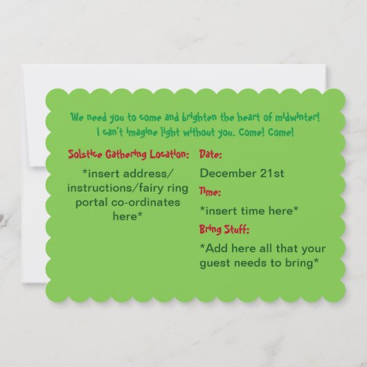 冬日曜日: ウィッカ信者のイベントへの至の招待状 招待状 (裏面)
