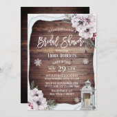冬期フローラ素朴ヴィンテージ灯ブライダルシャワー 招待状 (正面/裏面)