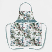 冬木綿松モダン花柄モノグラム エプロン (正面)