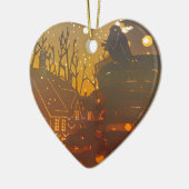 冬村の夜のシーン セラミックオーナメント (左)