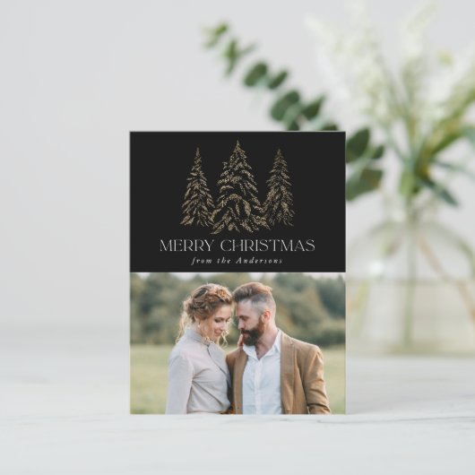 冬松きらめくブラックメリークリスマス写真 シーズンポストカード (スタンド正面)