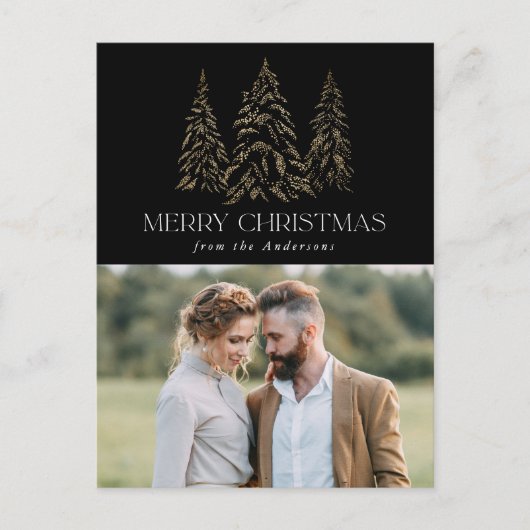 冬松きらめくブラックメリークリスマス写真 シーズンポストカード (正面)