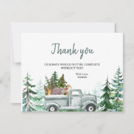 冬松の木の動物のトラックサンキューカード サンキューカード