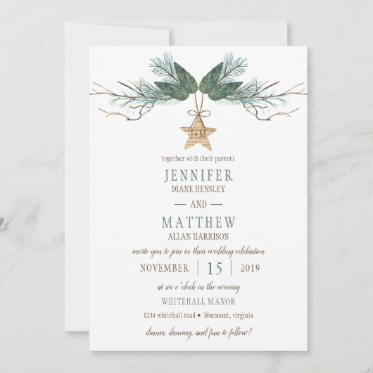 冬松枝松果結婚星 招待状 (正面)