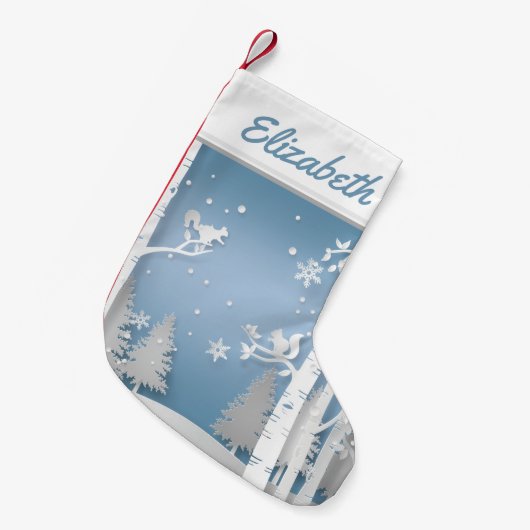 冬林とリス スモールクリスマスストッキング (正面 (吊り時))