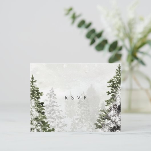 冬林の木々の結婚式のはがき ポストカード (スタンド正面)
