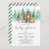 冬林の森林動物のベビーシャワー 招待状 (正面/裏面)
