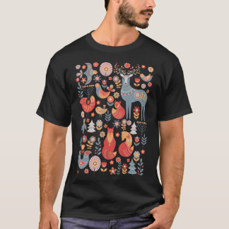 冬林の鹿フクロウとFとのシームレスパターン Tシャツ