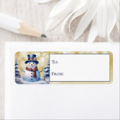 冬林雪だるまクリスマス金ゴールドギフト ラベル (インサイチュ)