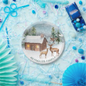 冬林、丸太小屋、鹿 ペーパープレート (パーティー)