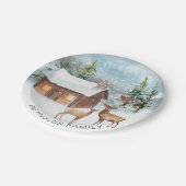 冬林、丸太小屋、鹿 ペーパープレート (アングル)