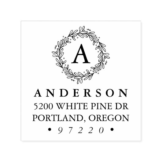 冬植物学リースモノグラム差出人住所 セルフインキングスタンプ (デザイン)