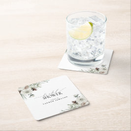 冬植物緑エレガントブライダルシャワー スクエアペーパーコースター