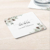 冬植物緑エレガントブライダルシャワー スクエアペーパーコースター (アングル)