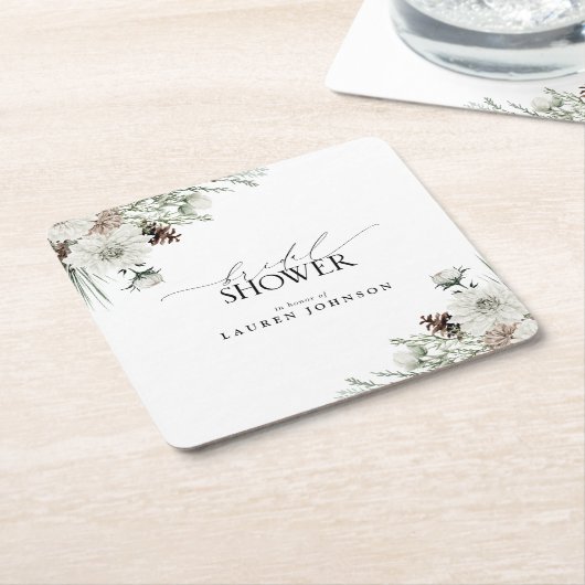 冬植物緑エレガントブライダルシャワー スクエアペーパーコースター (アングル)