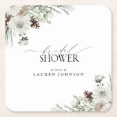 冬植物緑エレガントブライダルシャワー スクエアペーパーコースター (正面)