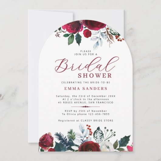 冬水カラーフローラエレガントブライダルシャワー 招待状 (正面)