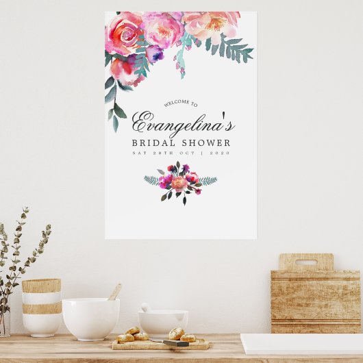 冬水カラーフローラブライダルシャワーへようこそ ポスター (キッチン)