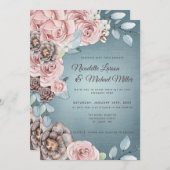 冬水色バラ結婚ズ 招待状 (正面/裏面)