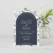 冬海軍エレガントブルーボタニカルアーチ結婚ズ 招待状 (スタンド正面)