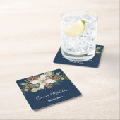 冬海軍ブルーエレガントスクリプ結婚ト スクエアペーパーコースター (インサイチュ)