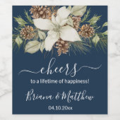 冬海軍ブルーエレガントスクリプ結婚ト ワインラベル (シングルラベル)