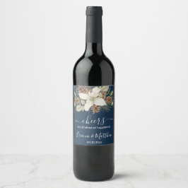 冬海軍ブルーエレガントスクリプ結婚ト ワインラベル