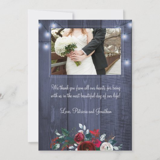 冬海軍素朴ブルゴーニュ結婚の感謝 招待状 (裏面)