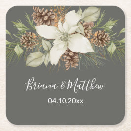 冬灰色エレガントスクリプ結婚ト スクエアペーパーコースター