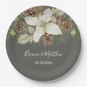 冬灰色エレガントスクリプ結婚ト ペーパープレート (正面)