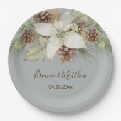 冬灰色エレガントスクリプ結婚ト ペーパープレート (正面)