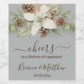 冬灰色エレガントスクリプ結婚ト ワインラベル (シングルラベル)