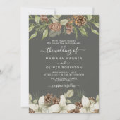 冬灰色エレガントスクリプ結婚ト 招待状 (正面)