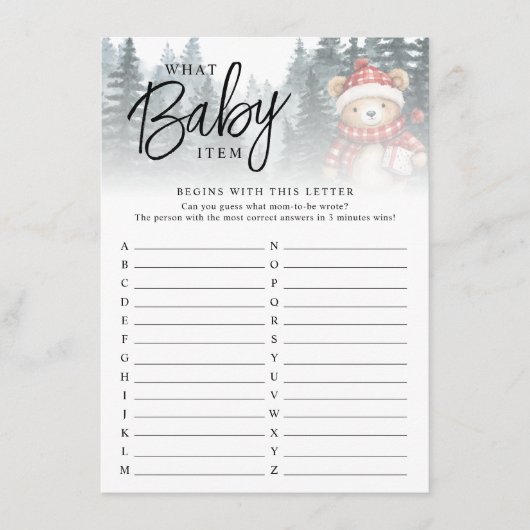 冬熊どのようなベビーアイテム赤ちゃんシャワーゲーム エンクロージャーカード (正面)