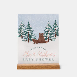 冬熊エレガント赤ちゃんシャワー歓迎サイン アクリルサイン