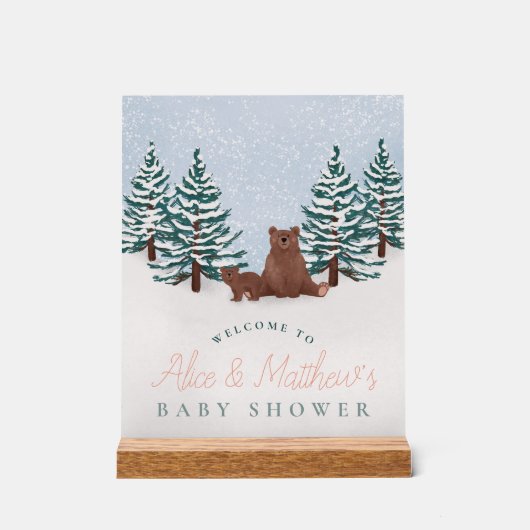 冬熊エレガント赤ちゃんシャワー歓迎サイン アクリルサイン (正面)