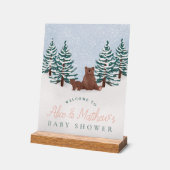 冬熊エレガント赤ちゃんシャワー歓迎サイン アクリルサイン (傾斜)