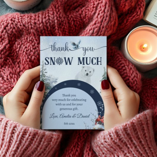 冬熊フクロウ雪多くありがとう赤ちゃんシャワー サンキューカード