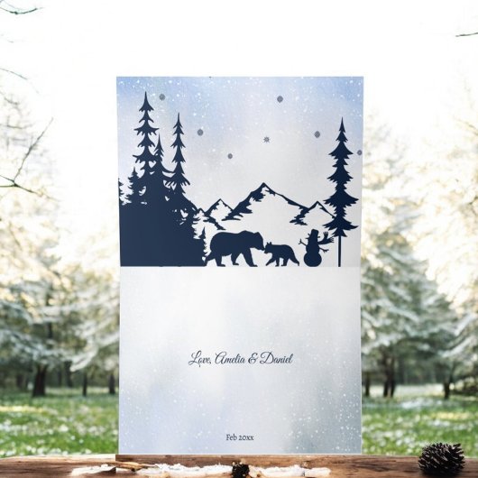 冬熊フクロウ雪多くの赤ちゃんシャワー折り サンキューカード