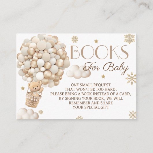冬熊ベビーシャワーベビー用の本 エンクロージャーカード (正面)