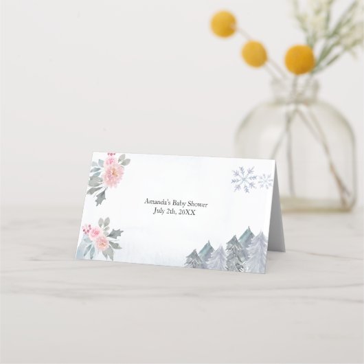  冬用フローラスノーフレークベビーシャワー座席表 プレイスカード (裏面)