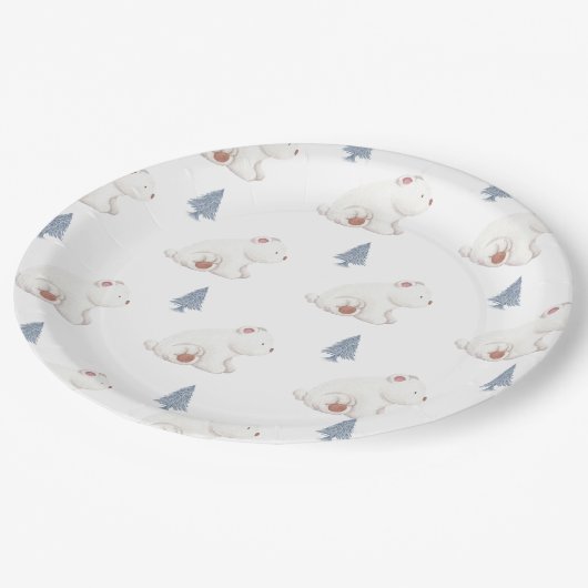 冬男女兼用極熊の赤ちゃんシャワー ペーパープレート (アングル)